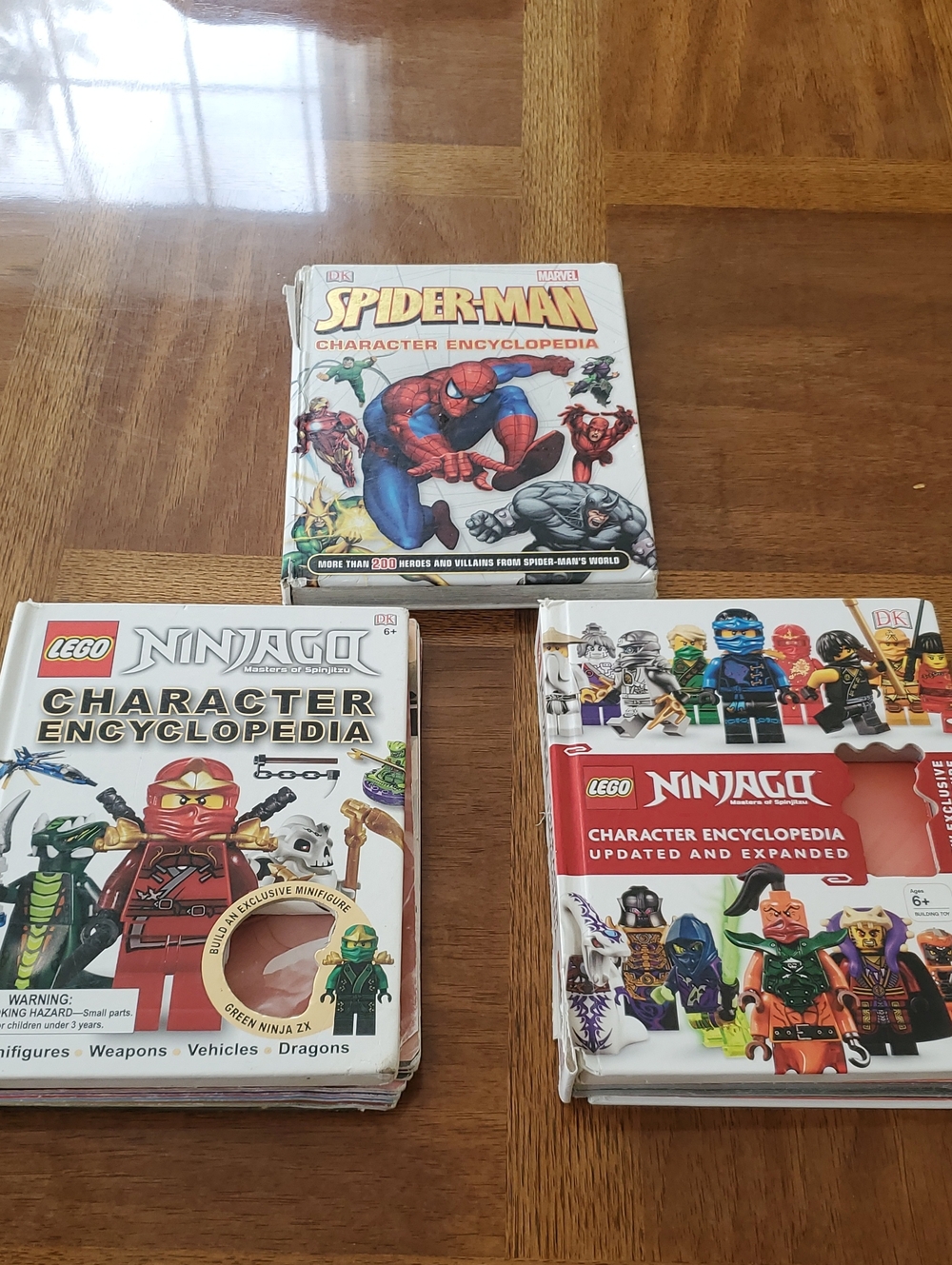 3 LEGO Ninjago Character Encyclopedia & Spiderman Books - White and Red Cover